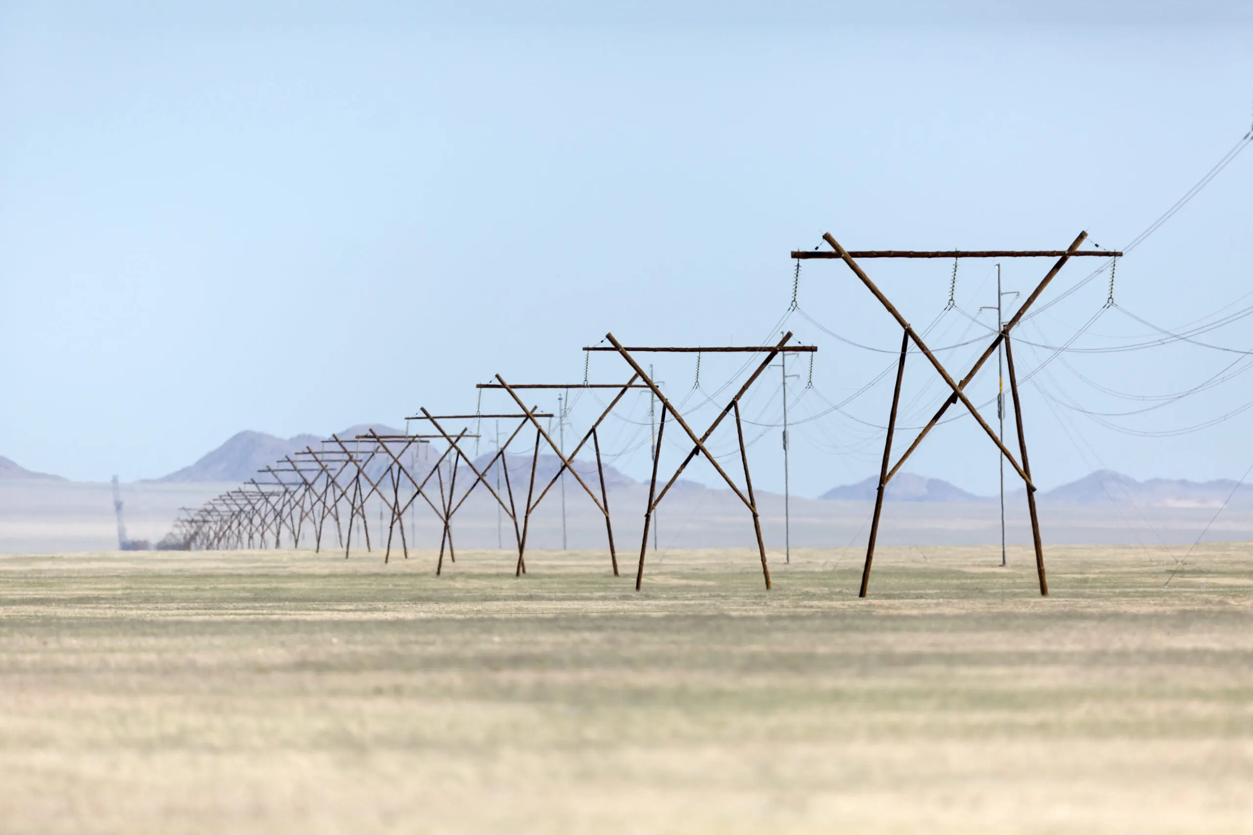 Endless power lines in the South of Namibia